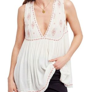Free People Ivory Embroidered Sleeveless Top Sz Xs